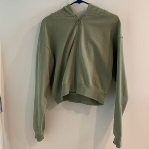 Ardene Sage Green Women's Cropped Zip-Up Hoodie